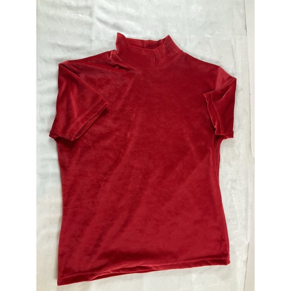 Vintage‎ Velour 90's Solid Red Mock Neck Short Sleeve T-shirt Blouse Medium - Picture 7 of 7